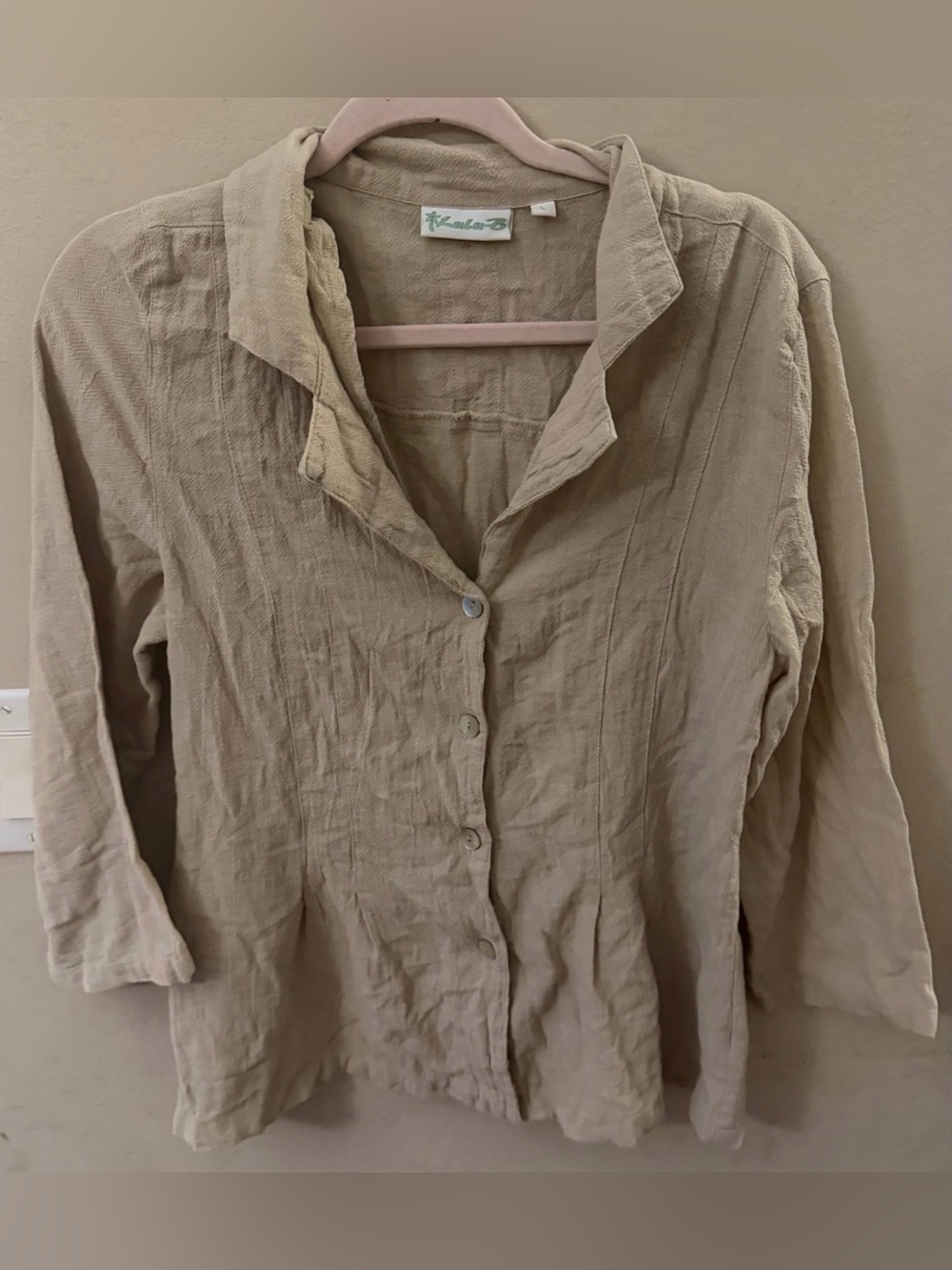 Lulu-B Neutral Beige Button-Down Linen Shirt
